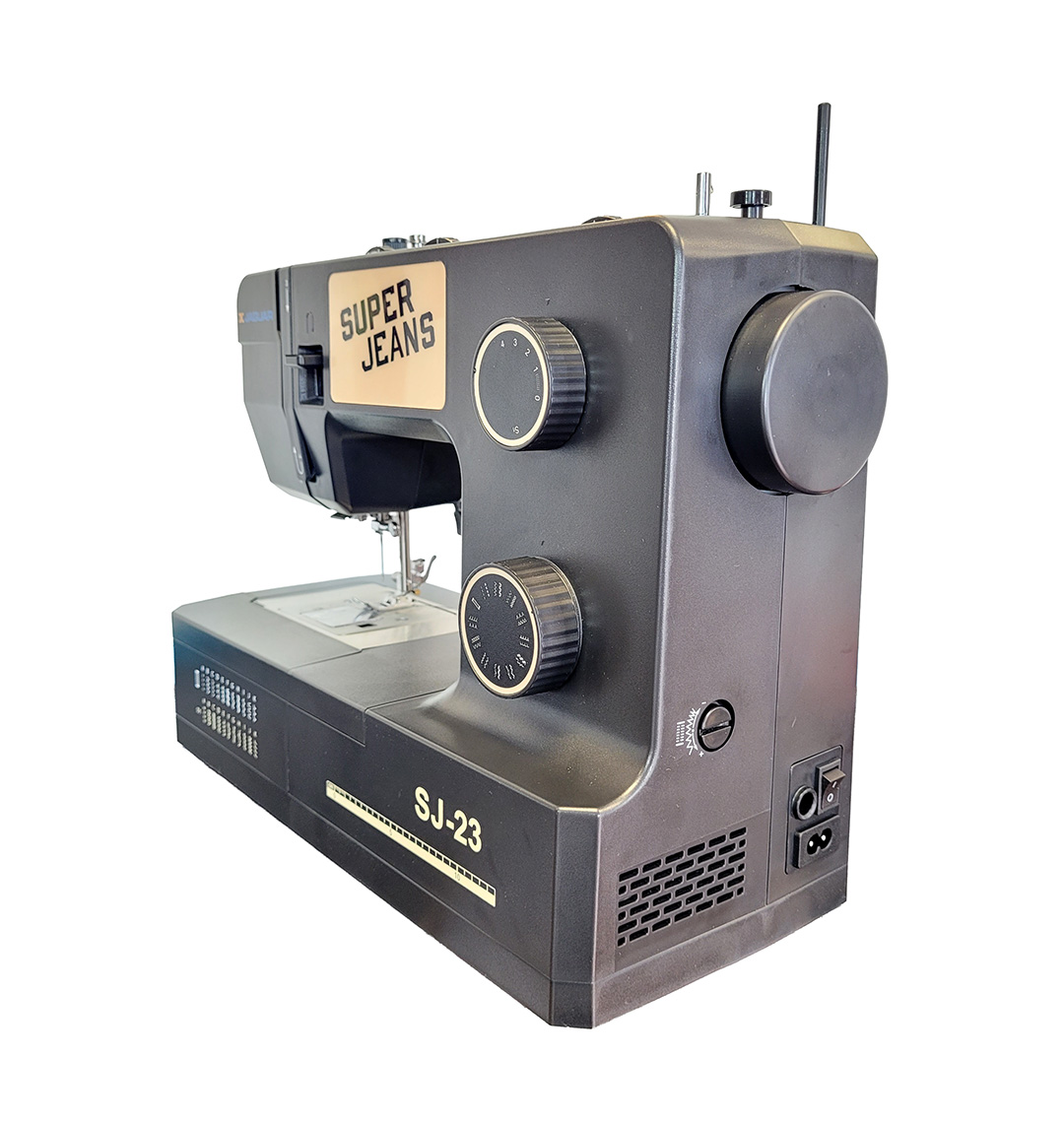 Jaguar SJ-23 Super Jeans, a black heavy duty sewing machine.