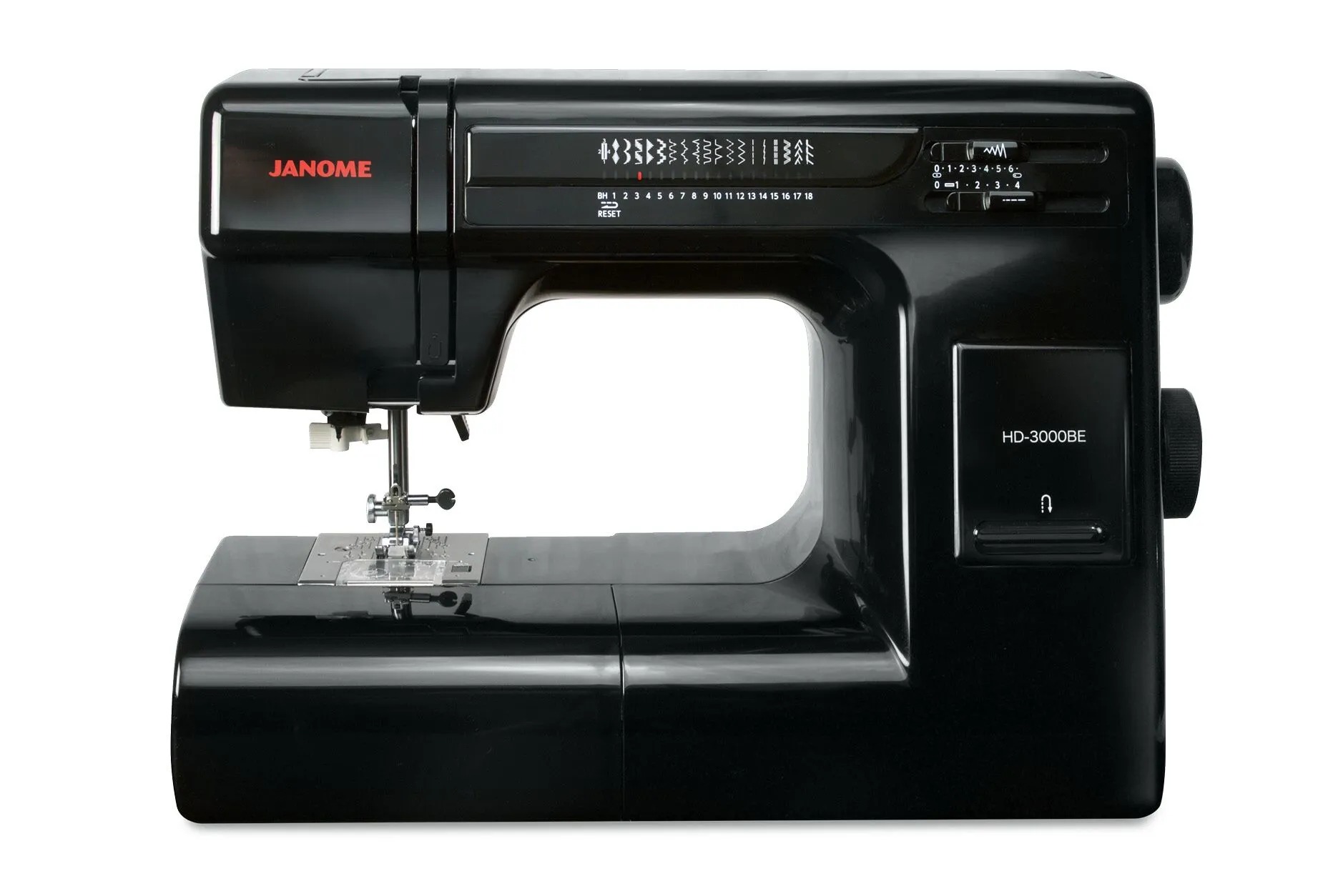 Janome HD3000 sewing machine, cream and grey die cast body with a stitch selector dial.