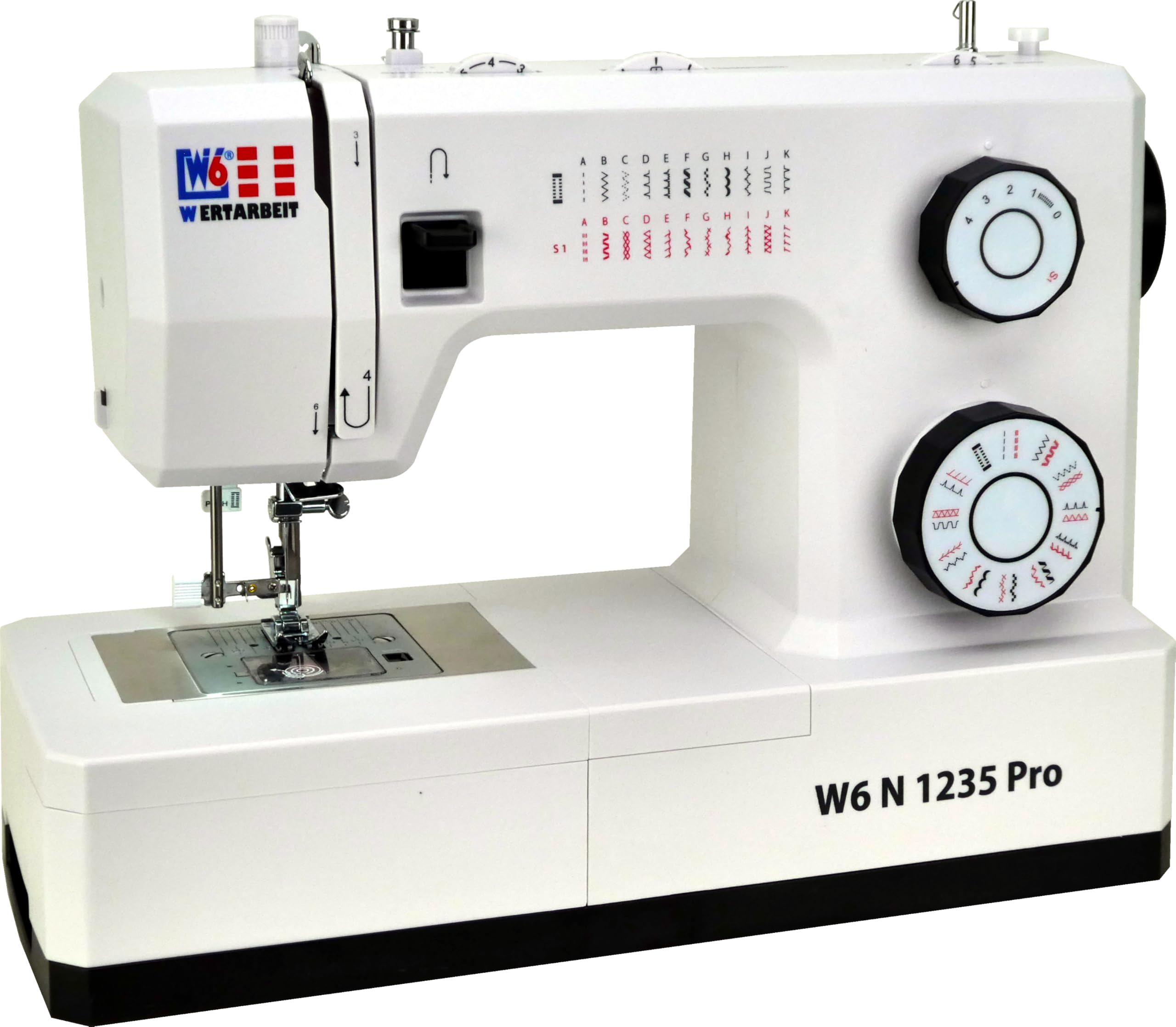 W6 Wertarbeit N 1235 Pro, a white mechanical sewing machine with two large dials.